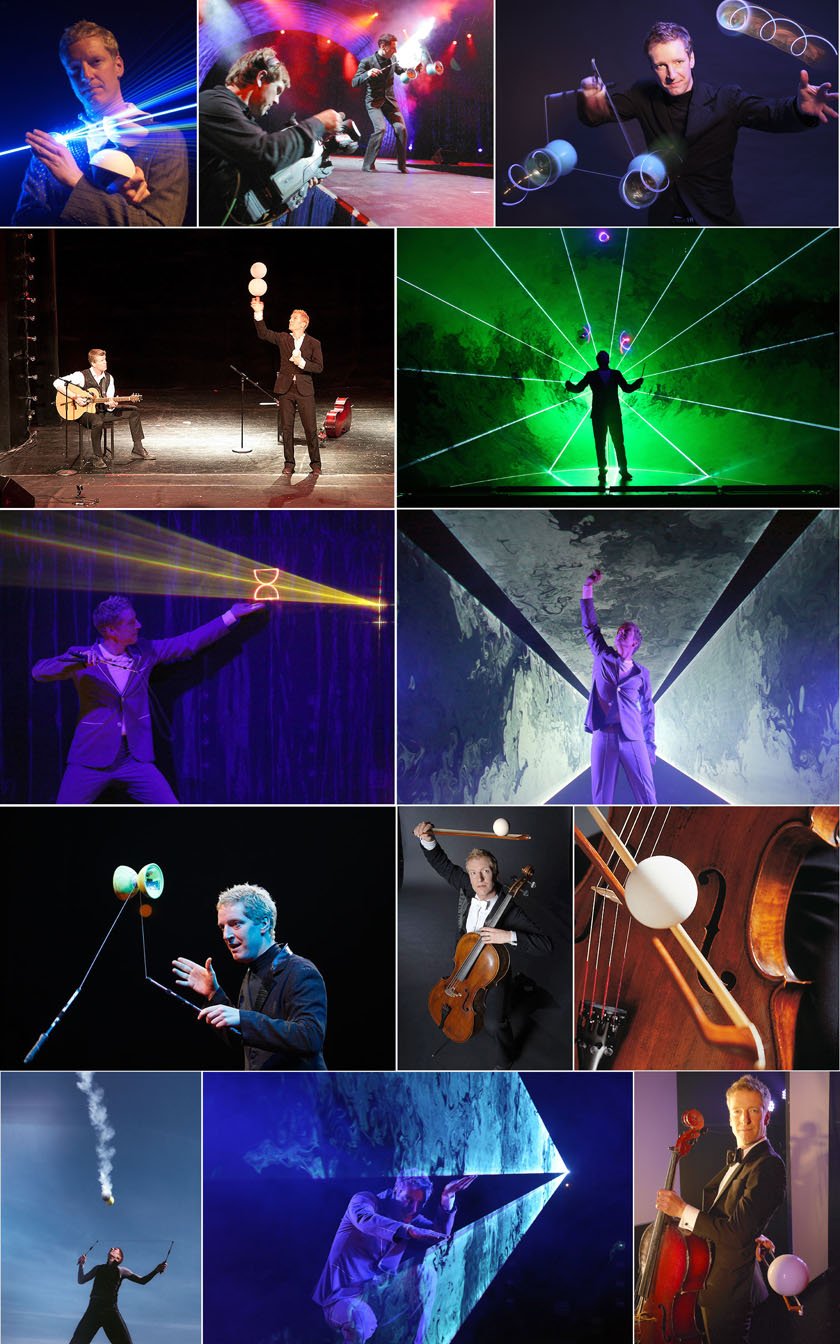 Diabolo-LaserShow, Human-LaserShow, Cello-Jonglage